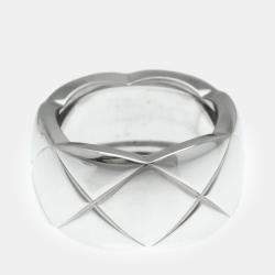 Chanel 18k White Gold Large Coco Crush Band Ring EU 51