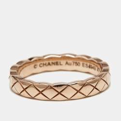 Chanel Coco Crush Quilted Motif 18k Rose Gold Mini Band Ring Size 47