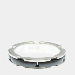 Chanel Ultra Collection Ceramic White Gold 18K Fashion No Stone Band Ring Black White