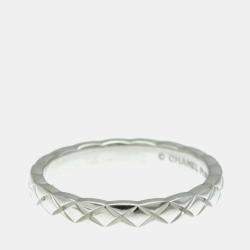 Pre Owned Chanel Coco Crush Ring Mini Diamond and Platinum Band Ring EU 52