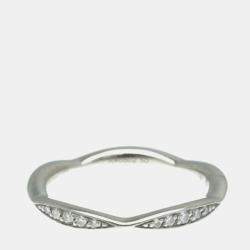 Pre Owned Chanel Camellia Diamond and Platinum Band Ring EU 50