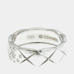 Pre Owned Chanel Coco Crush Medium 18K White Gold Diamond Ring EU 53