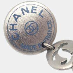 Pre Owned Chanel Button Silver Dangle Piercing Earrings