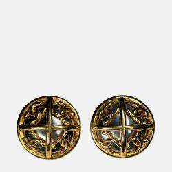 Pre Owned Chanel 93P Round Mirror CC Clip on Earrings