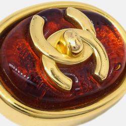 Pre Owned Chanel Gripoix Oval Red Turnlock Earrings