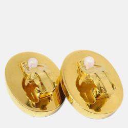 Pre Owned Chanel Gripoix Oval Red Turnlock Earrings