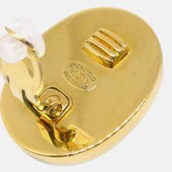 Pre Owned Chanel Gripoix Oval Red Turnlock Earrings