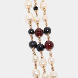 Pre Owned Chanel Multicolor Gold Tone Hardware, Faux Pearl and Enamel CC Gripoix Station Necklace