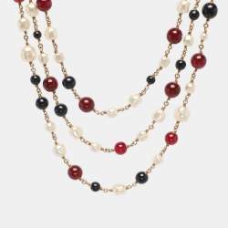 Pre Owned Chanel Multicolor Gold Tone Hardware, Faux Pearl and Enamel CC Gripoix Station Necklace