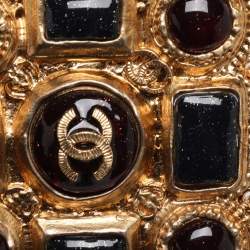 Pre Owned Chanel Multicolor Gold Tone Hardware, Faux Pearl and Enamel CC Gripoix Station Necklace