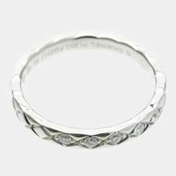 Pre Owned Chanel Coco Crush Ring Mini Model 5PD Platinum Fashion Diamond Band Ring Silver