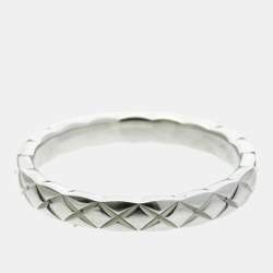 Pre Owned Chanel Coco Crush Ring Mini Model 5PD Platinum Fashion Diamond Band Ring Silver