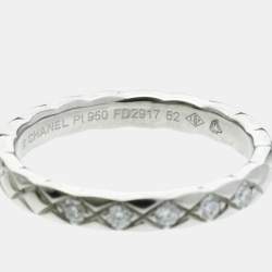 Pre Owned Chanel Coco Crush Ring Mini Model 5PD Platinum Fashion Diamond Band Ring Silver