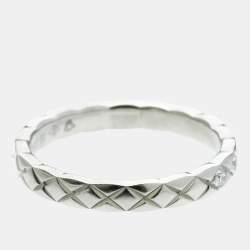 Pre Owned Chanel Coco Crush Ring Mini Model 5PD Platinum Fashion Diamond Band Ring Silver