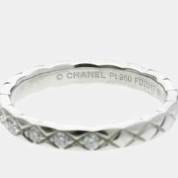 Pre Owned Chanel Coco Crush Ring Mini Model 5PD Platinum Fashion Diamond Band Ring Silver