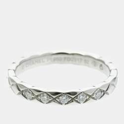Pre Owned Chanel Coco Crush Ring Mini Model 5PD Platinum Fashion Diamond Band Ring Silver