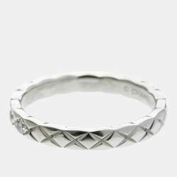 Pre Owned Chanel Coco Crush Ring Mini Model 5PD Platinum Fashion Diamond Band Ring Silver