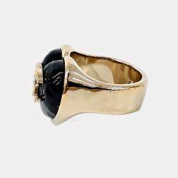 Pre Owned Chanel Black, Gold CC Heart Ring EU 54