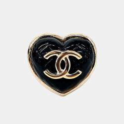 Pre Owned Chanel Black, Gold CC Heart Ring EU 54