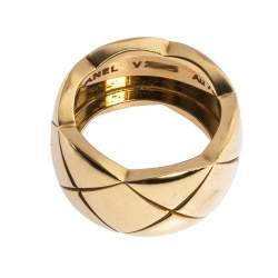 Chanel Coco Crush Quilted Motif 18K Yellow Gold Band Ring Size 49