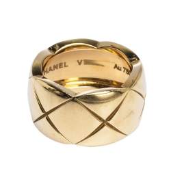 Chanel Coco Crush Quilted Motif 18K Yellow Gold Band Ring Size 49