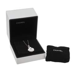 Chanel Camelia Ceramic Diamond 18k White Gold Flower Pendant Necklace