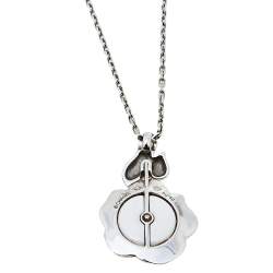 Chanel Camelia Ceramic Diamond 18k White Gold Flower Pendant Necklace