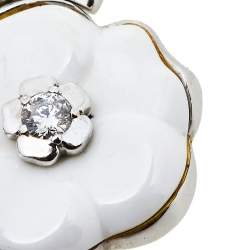 Chanel Camelia Ceramic Diamond 18k White Gold Flower Pendant Necklace