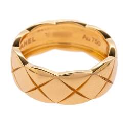 Chanel Coco Crush Quilted Motif 18K Yellow Gold Band Ring Size 50 