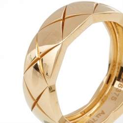 Chanel Coco Crush Quilted motif 18K Yellow Gold Small Version Band Ring 54