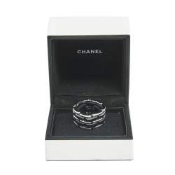 Chanel Ultra Black Ceramic 18K White Gold Ring Size 56