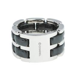 Chanel Ultra Black Ceramic 18K White Gold Ring Size 56