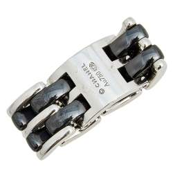Chanel Ultra Black Ceramic 18k White Gold Band Ring Size 53