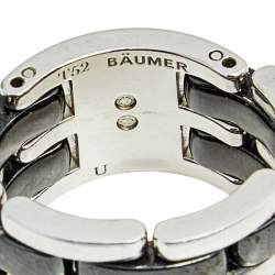 Chanel Ultra Black Ceramic 18k White Gold Band Ring Size 53
