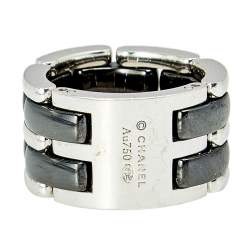 Chanel Ultra Black Ceramic 18k White Gold Band Ring Size 53