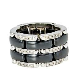 Chanel Ultra Diamond Black Ceramic 18k White Gold Band Ring Size 50