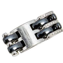 Chanel Ultra Diamond Black Ceramic 18k White Gold Band Ring Size 50