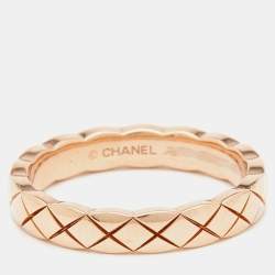 Chanel Coco Crush Quilted Motif 18k Rose Gold Mini Band Ring Size 49