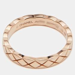 Chanel Coco Crush Quilted Motif 18k Rose Gold Mini Band Ring Size 49