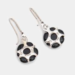 Chanel Camelia Sculpte Onyx Diamond 18k White Gold Earrings