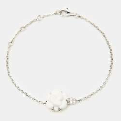  Chanel Camélia Sculpté White Agate Inlay Diamond 18k White Gold Bracelet 