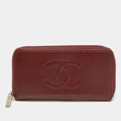 Chanel Red Caviar Leather CC Timeless Zip Around Wallet