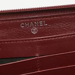 Chanel Red Caviar Leather CC Timeless Zip Around Wallet