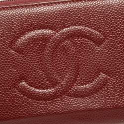 Chanel Red Caviar Leather CC Timeless Zip Around Wallet