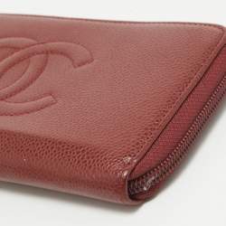 Chanel Red Caviar Leather CC Timeless Zip Around Wallet