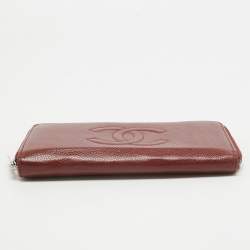 Chanel Red Caviar Leather CC Timeless Zip Around Wallet