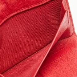 Pre Owned Chanel Red Quilted Caviar Leather Classic L Flap Wallet