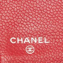 Pre Owned Chanel Red Quilted Caviar Leather Classic L Flap Wallet