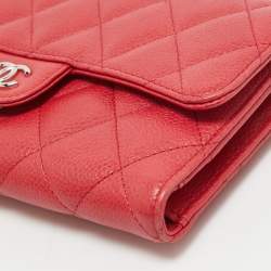 Pre Owned Chanel Red Quilted Caviar Leather Classic L Flap Wallet