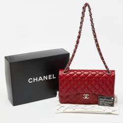 Pre Owned Chanel Red Quilted Caviar Leather Jumbo Classic Double Flap Bag